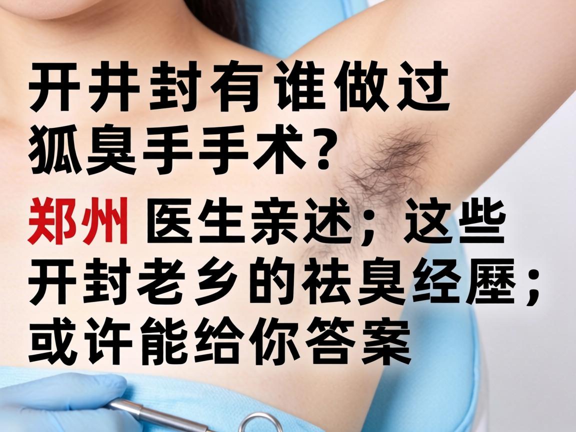 开封有谁做过狐臭手术?郑州医生亲述,这些开封老乡的祛臭经历,或许能给你答案 开封有谁做过狐臭手术?郑州医生亲述,这些开封老乡的祛臭经历,或许能给你答案
