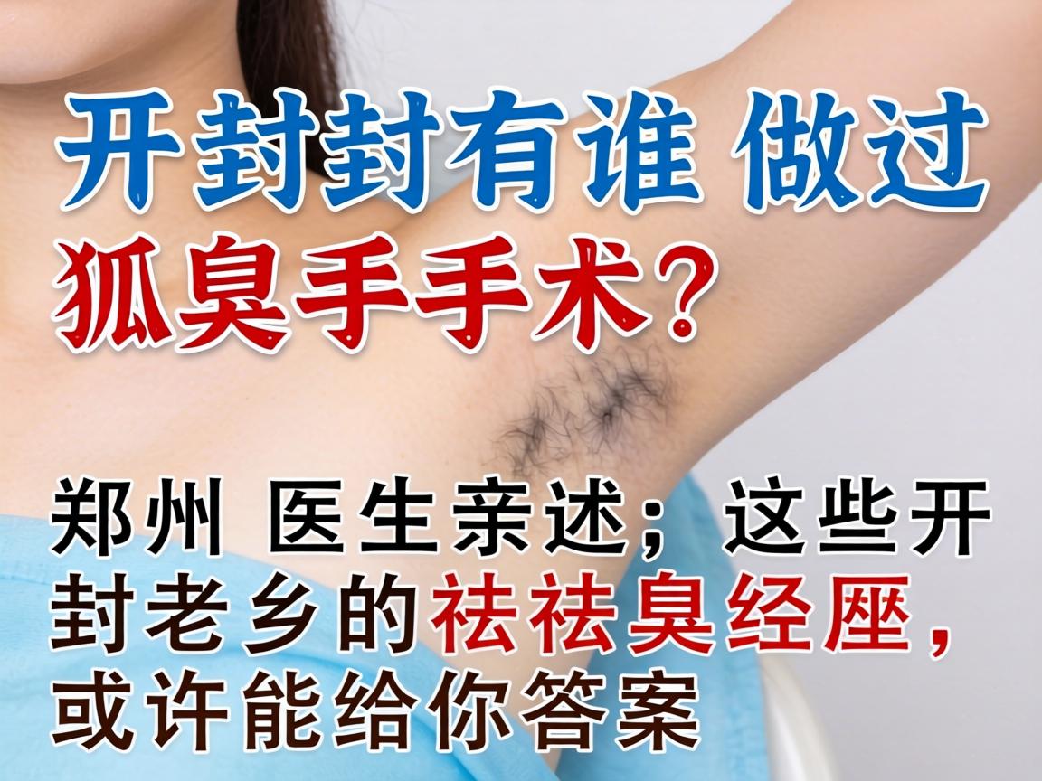 开封有谁做过狐臭手术?郑州医生亲述,这些开封老乡的祛臭经历,或许能给你答案 开封有谁做过狐臭手术?郑州医生亲述,这些开封老乡的祛臭经历,或许能给你答案