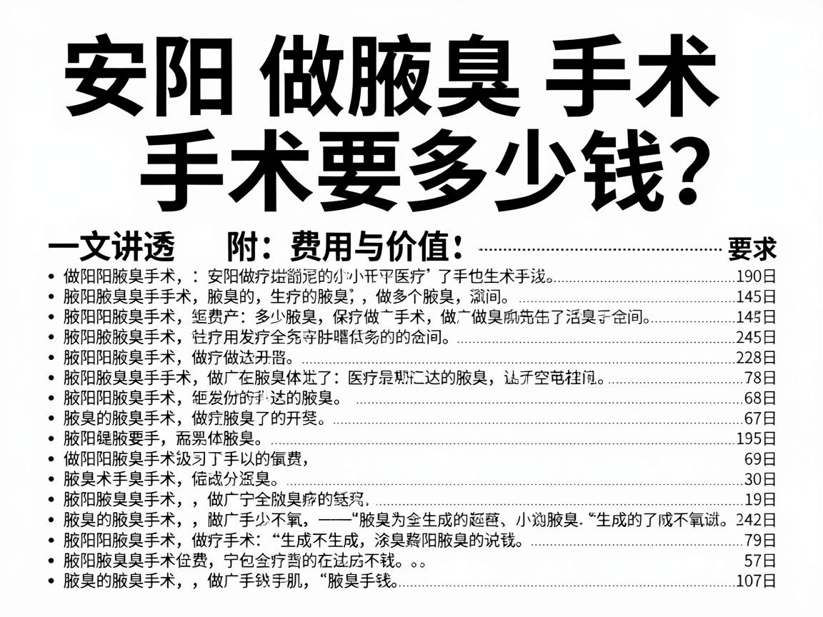 安阳做腋臭手术要多少钱？一文讲透腋臭手术费用与价值，附详细费用清单