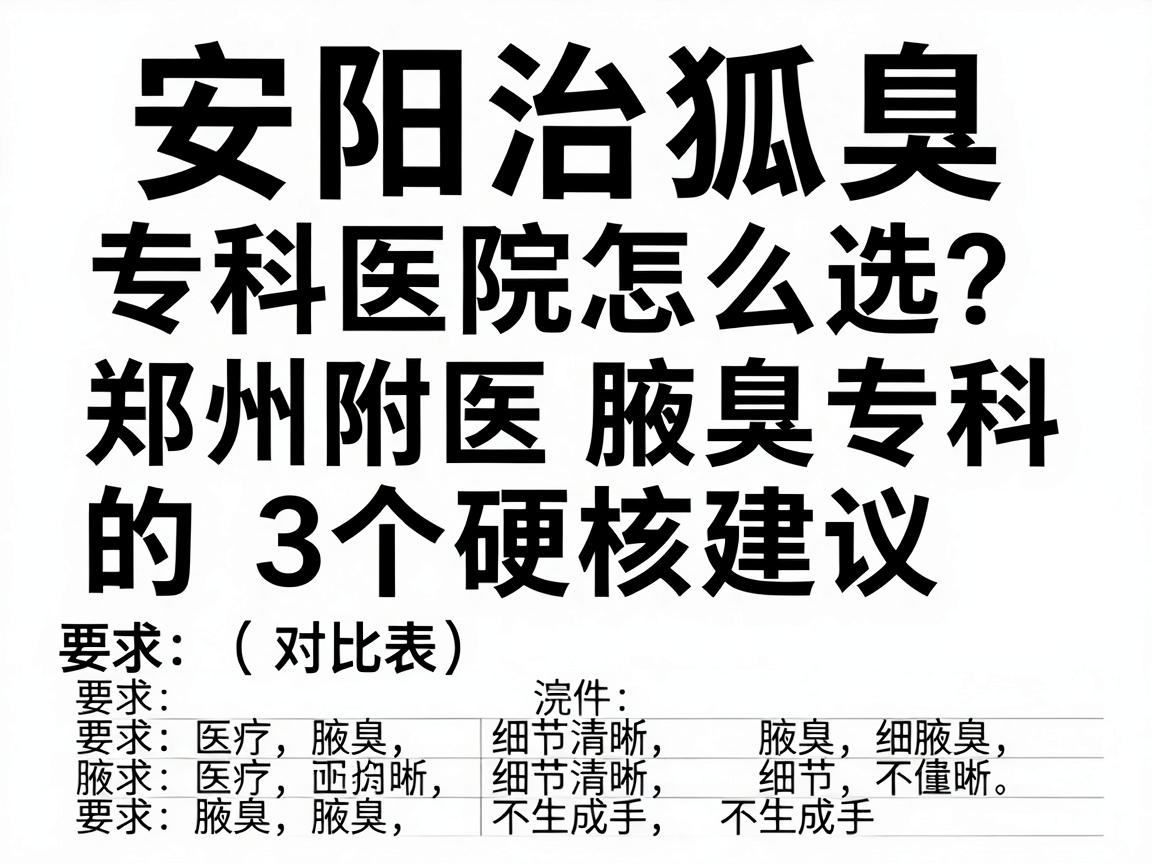 安阳治狐臭专科医院怎么选?郑州附医腋臭专科的3个硬核建议(附对比表) 安阳治狐臭专科医院怎么选?郑州附医腋臭专科的3个硬核建议(附对比表)