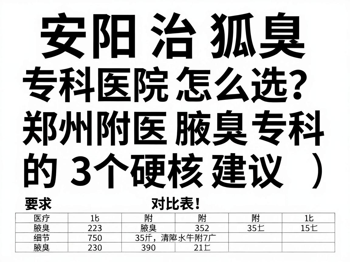 安阳治狐臭专科医院怎么选?郑州附医腋臭专科的3个硬核建议(附对比表) 安阳治狐臭专科医院怎么选?郑州附医腋臭专科的3个硬核建议(附对比表)