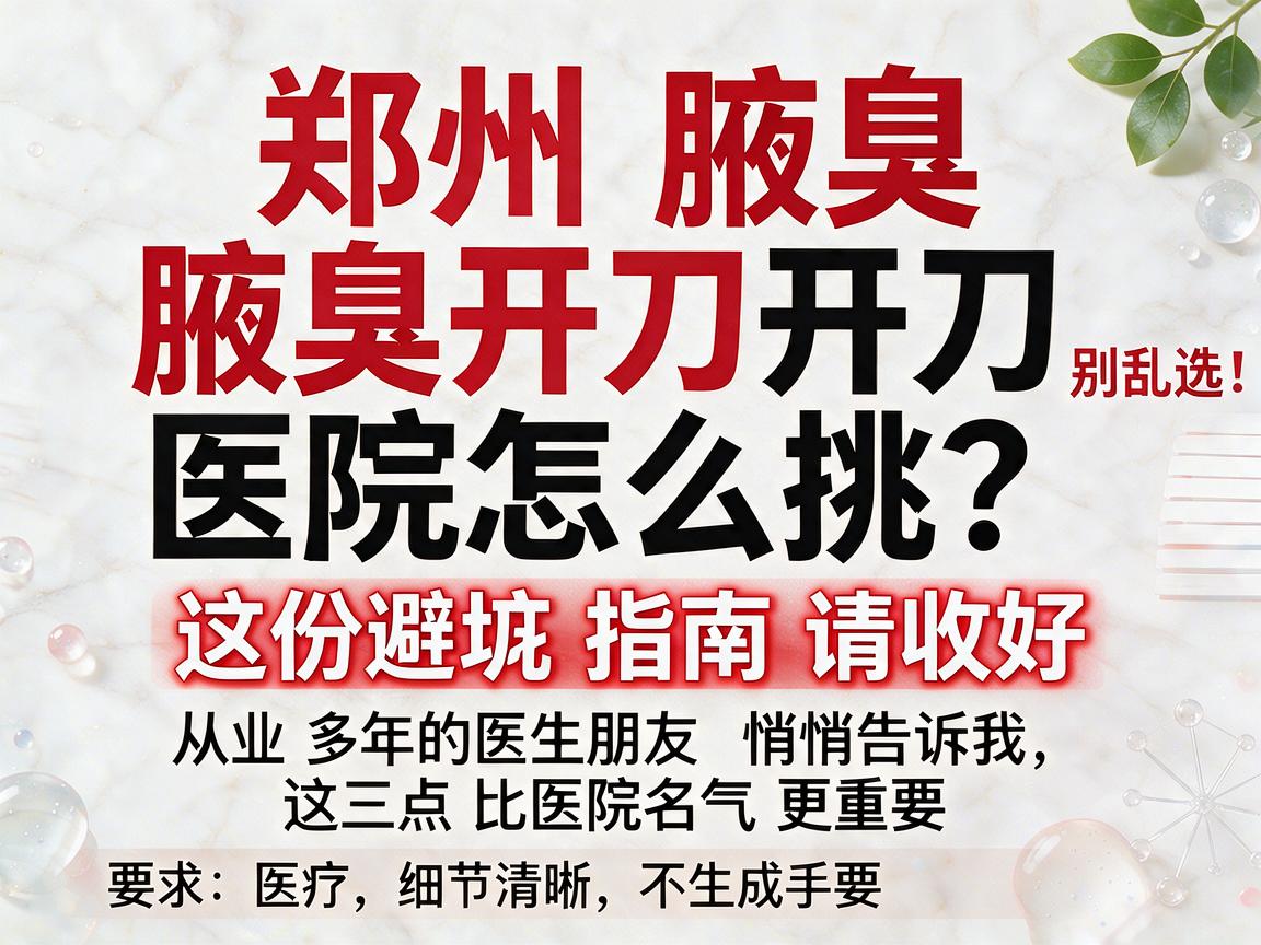 郑州腋臭开刀别乱选!郑州腋臭开刀医院怎么挑?这份避坑指南请收好
从业多年的医生朋友悄悄告诉我,这三点比医院名气更重要 郑州腋臭开刀别乱选!郑州腋臭开刀医院怎么挑?这份避坑指南请收好
从业多年的医生朋友悄悄告诉我,这三点比医院名气更重要