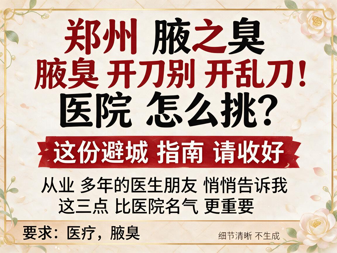 郑州腋臭开刀别乱选!郑州腋臭开刀医院怎么挑?这份避坑指南请收好
从业多年的医生朋友悄悄告诉我,这三点比医院名气更重要 郑州腋臭开刀别乱选!郑州腋臭开刀医院怎么挑?这份避坑指南请收好
从业多年的医生朋友悄悄告诉我,这三点比医院名气更重要