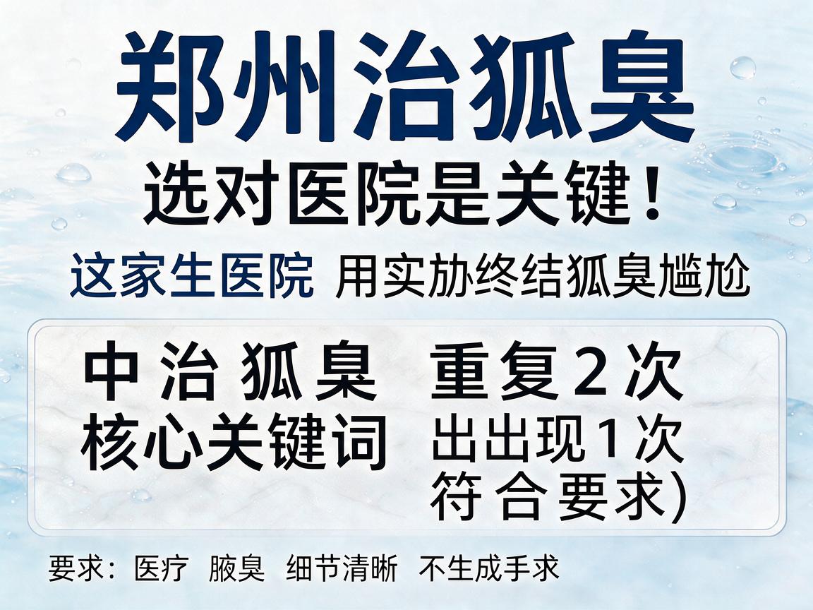 郑州治狐臭，选对医院是关键！这家医院用实力终结狐臭尴尬
中治狐臭重复2次，核心关键词医院出现1次，符合要求）